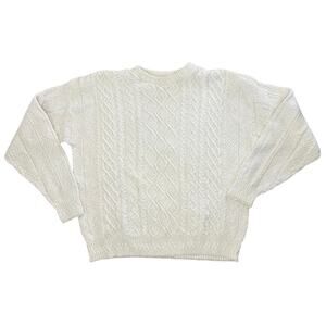 Isle Knitters Cream Cable Knit sweater fisherman preppy vintage coastal neutral